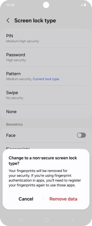 Press Remove data.