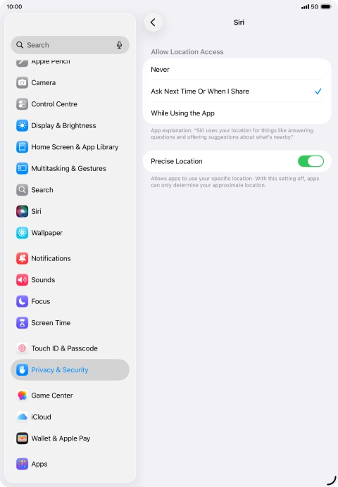 Press the required setting to turn the function on or off. Press the required setting to turn the function on or off.
