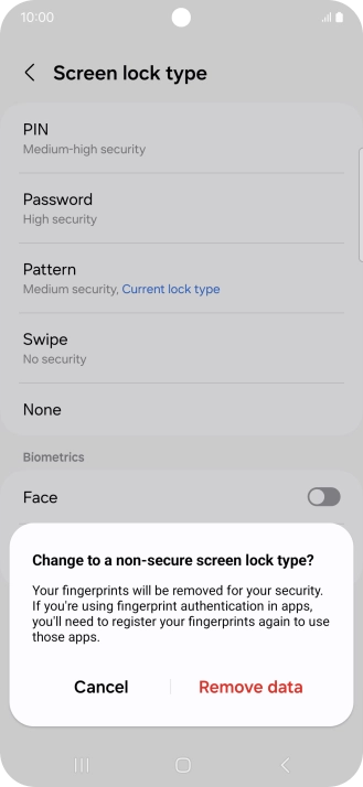Press Remove data.