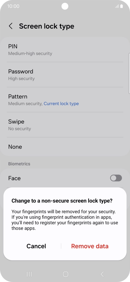 Press Remove data.
