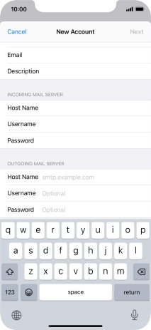 Press Host Name and key in the name of your email provider's outgoing server. Please note that if you can't send email messages when using your email provider's outgoing server, key in smtp.vodafone.net.au (Vodafone's outgoing server).