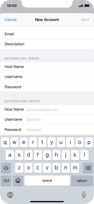 Press Host Name and key in the name of your email provider's outgoing server. Please note that if you can't send email messages when using your email provider's outgoing server, key in smtp.vodafone.net.au (Vodafone's outgoing server).