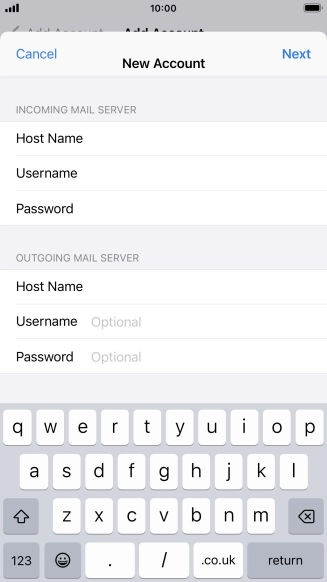 Press Username and key in the username for your email account. Please note that if you're using Vodafone's outgoing server, leave the username field empty.