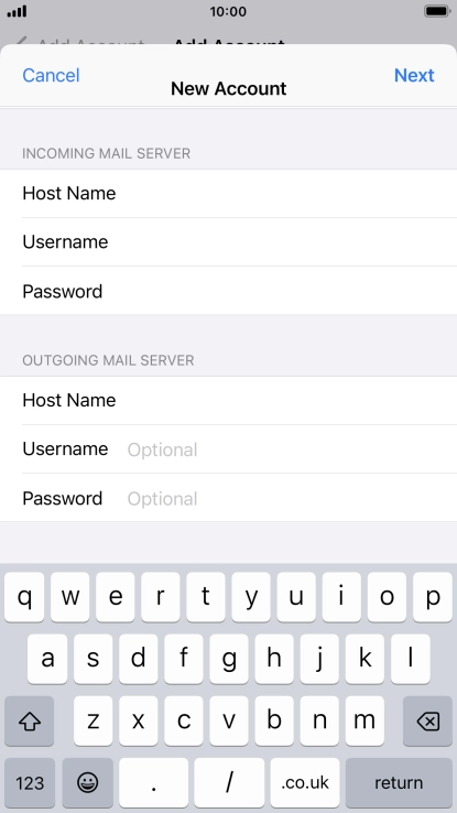 Press Username and key in the username for your email account. Please note that if you're using Vodafone's outgoing server, leave the username field empty.