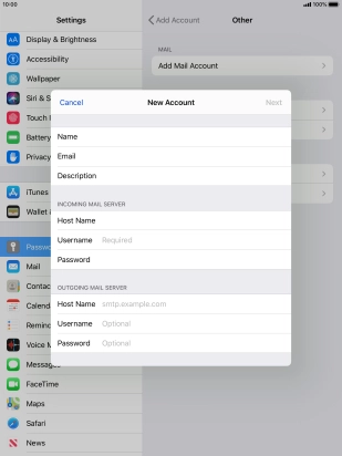 Press Username and key in the username for your email account.