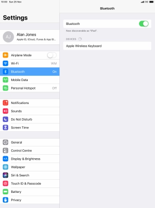 Press the required Bluetooth device and follow the instructions on the screen to pair the device with your tablet. Press the required Bluetooth device and follow the instructions on the screen to pair the device with your tablet.
