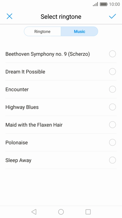 Press the required ring tone.