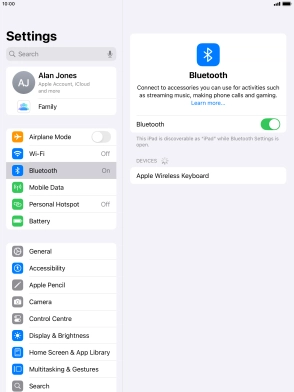 Press the required Bluetooth device and follow the instructions on the screen to pair the device with your tablet.