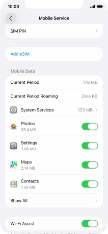 The total data usage is displayed next to Current Period. The total data usage is displayed next to Current Period.