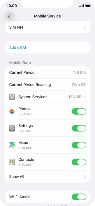 The total data usage is displayed next to Current Period. The total data usage is displayed next to Current Period.