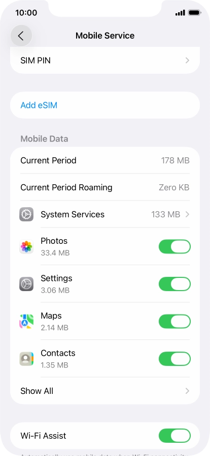 The total data usage is displayed next to Current Period. The total data usage is displayed next to Current Period.