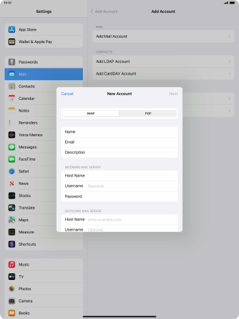 Press Username and key in the username for your email account. Press Username and key in the username for your email account.