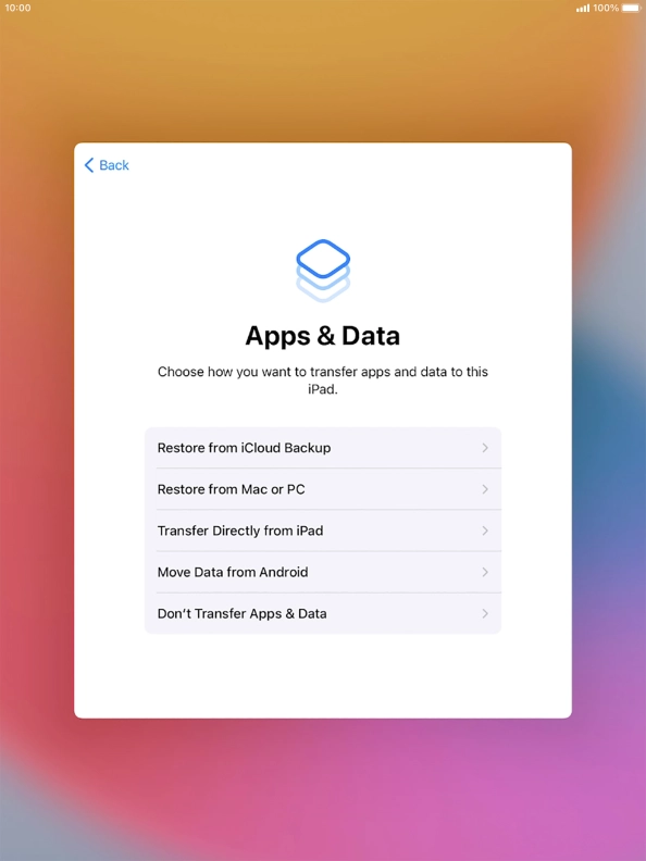 Press Don't Transfer Apps & Data and follow the instructions on the screen to finish the activation.