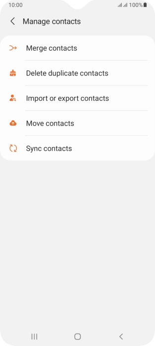 Press Import or export contacts. Press Import or export contacts.