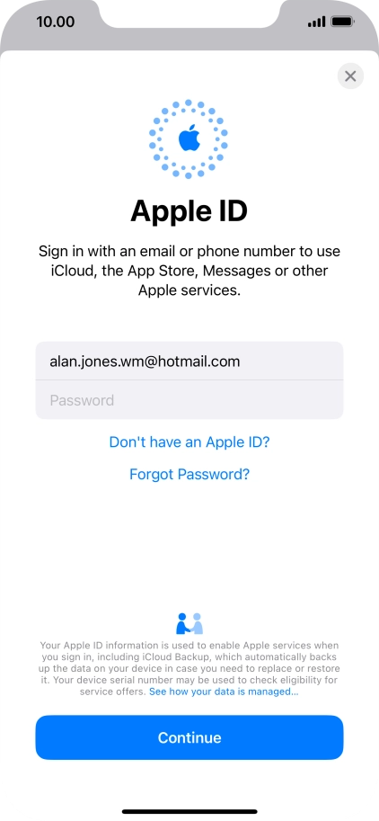 Press Password and key in the password for your Apple ID.
