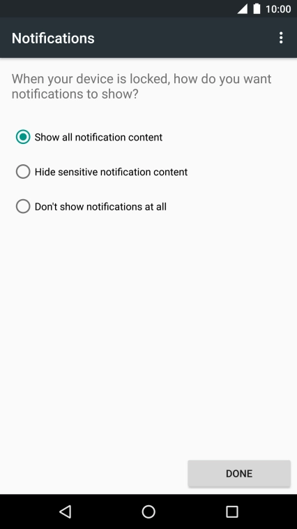 Press the required setting.