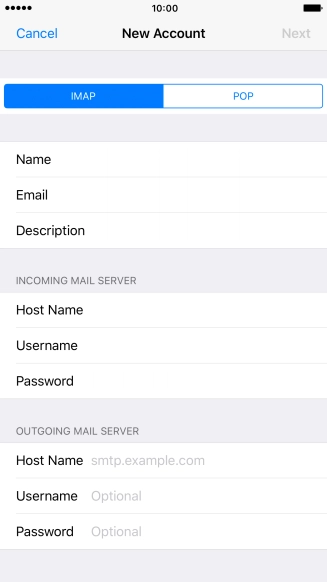 Press Host Name and key in the name or IP address of your email provider's outgoing server. Please note that if you can't send email messages when using your email provider's outgoing server, key in smtp.vodafone.net.au (Vodafone's outgoing server).