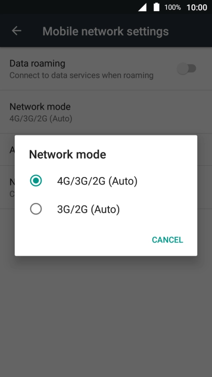 Press the required network mode. Press the required network mode.