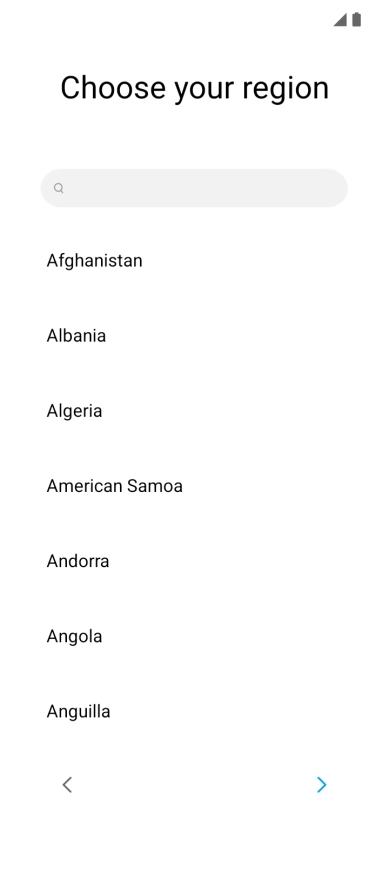 Press the required country or area. Press the required country or area.
