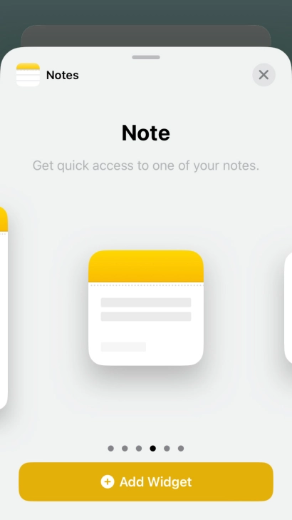 Slide your finger right or left on the screen to select the required widget size.