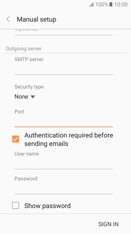 If you turn on SMTP authentication, press the field below 