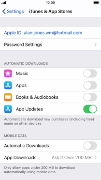 Press the indicators next to the required content types to turn the function on or off.