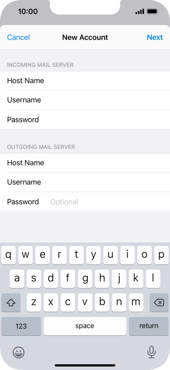 Press Password and key in the password for your email account. Please note that if you're using Vodafone's outgoing server, leave the password field empty. Press Password and key in the password for your email account. Please note that if you're using Vodafone's outgoing server, leave the password field empty.