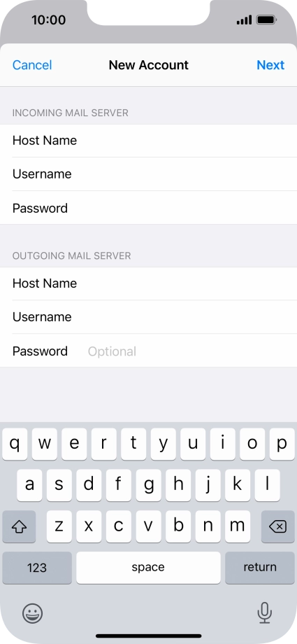 Press Password and key in the password for your email account. Please note that if you're using Vodafone's outgoing server, leave the password field empty. Press Password and key in the password for your email account. Please note that if you're using Vodafone's outgoing server, leave the password field empty.