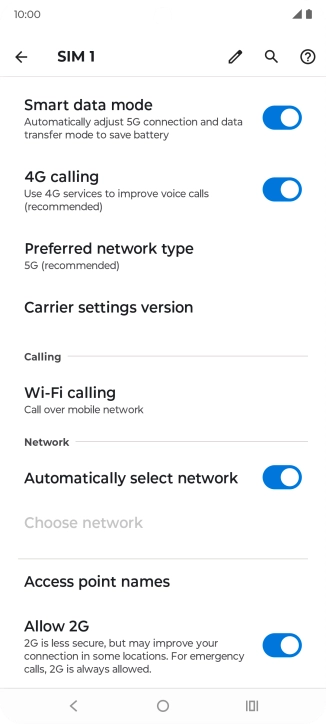 Press Preferred network type.
