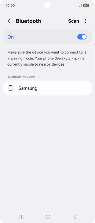 Press the required Bluetooth device and follow the instructions on the screen to pair the device with your phone.