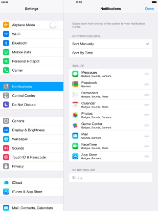Press the organise icon next to the required menu item and drag it to the required position on the list.