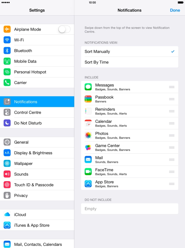 Press the organise icon next to the required menu item and drag it to the required position on the list.