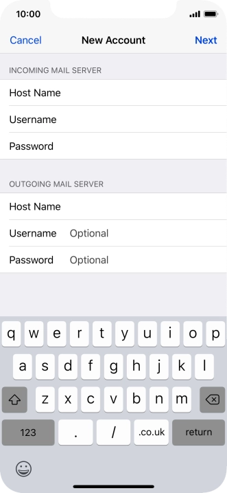 Press Username and key in the username for your email account.