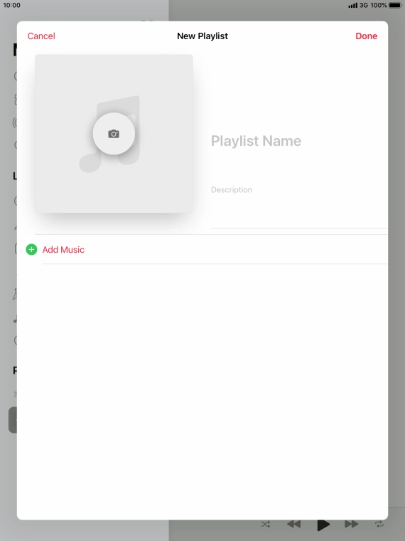 Press the text input field and key in a name for the playlist. Press the text input field and key in a name for the playlist.