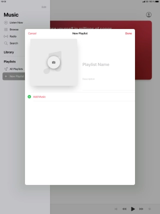 Press the text input field and key in a name for the playlist. Press the text input field and key in a name for the playlist.