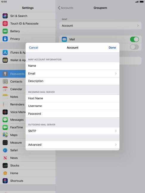 Press SMTP.