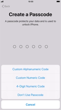 Follow the instructions on the screen to turn on use of phone lock code or press Don't Use Passcode.