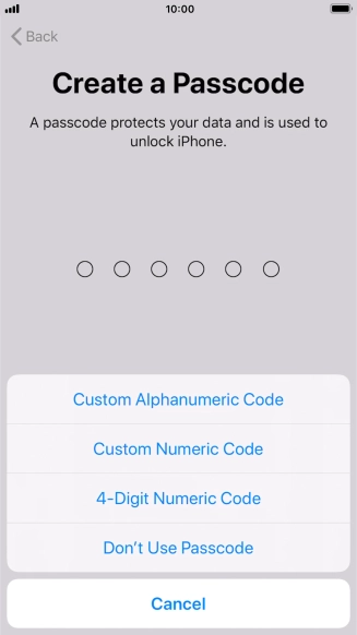 Follow the instructions on the screen to turn on use of phone lock code or press Don't Use Passcode.