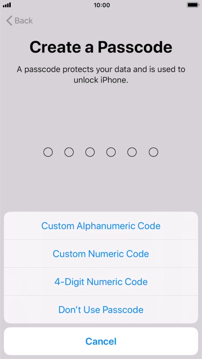 Follow the instructions on the screen to turn on use of phone lock code or press Don't Use Passcode.