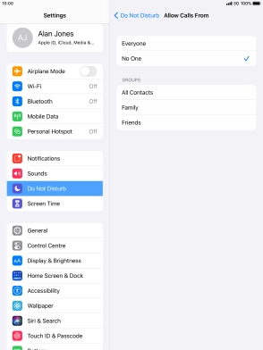 Press the required setting to select which contacts can call you even though Do Not Disturb is turned on. Press the required setting to select which contacts can call you even though Do Not Disturb is turned on.