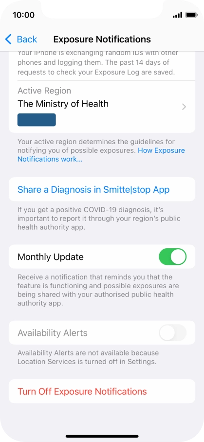 Press Turn Off Exposure Notifications. Press Turn Off Exposure Notifications.