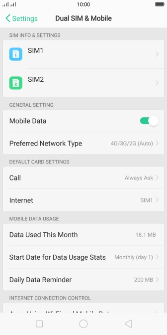 The total data usage is displayed. The total data usage is displayed.