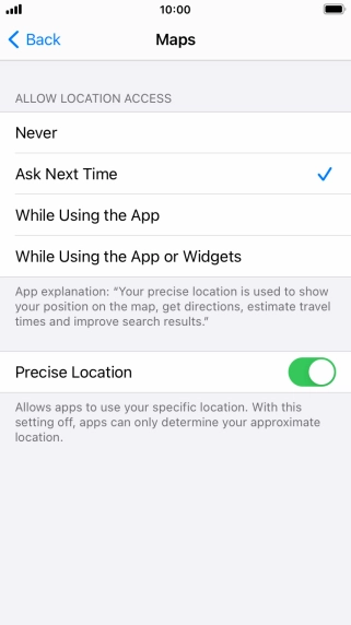 Press the required setting to turn the function on or off.