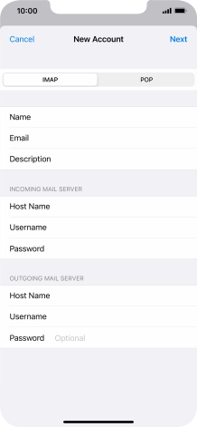 Press Password and key in the password for your email account. Please note that if you're using Vodafone's outgoing server, leave the password field empty.