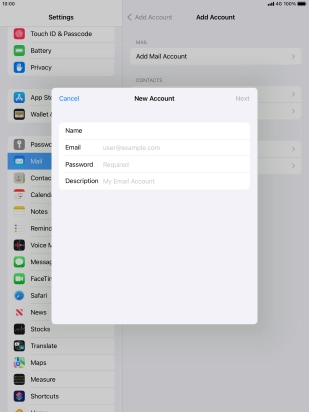 Press Email and key in your email address.