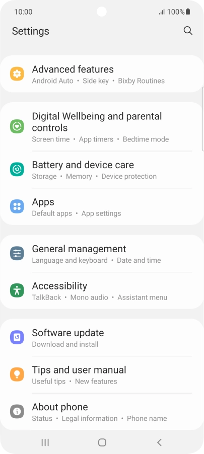 Press Battery and device care.