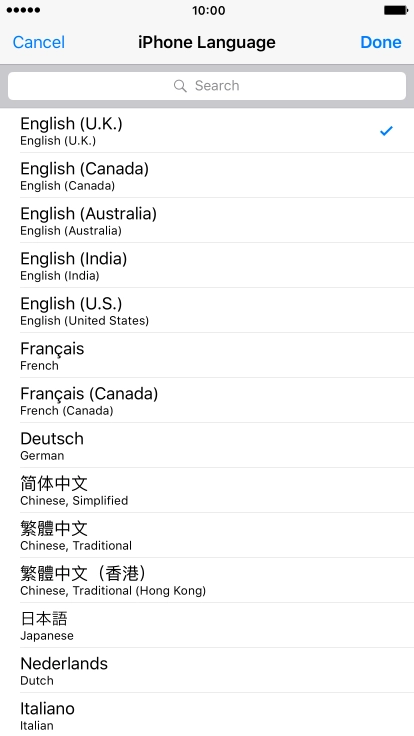 Press Done and follow the instructions on the screen to change to the selected language.