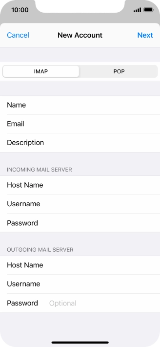 Press Password and key in the password for your email account. Please note that if you're using Vodafone's outgoing server, leave the password field empty.