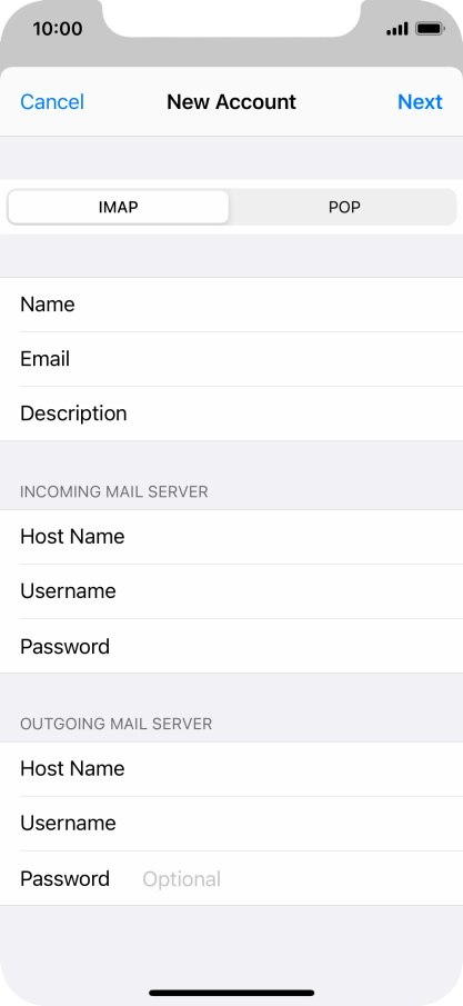 Press Password and key in the password for your email account. Please note that if you're using Vodafone's outgoing server, leave the password field empty.