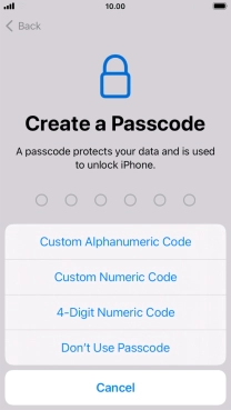 Follow the instructions on the screen to turn on use of phone lock code or press Don't Use Passcode.